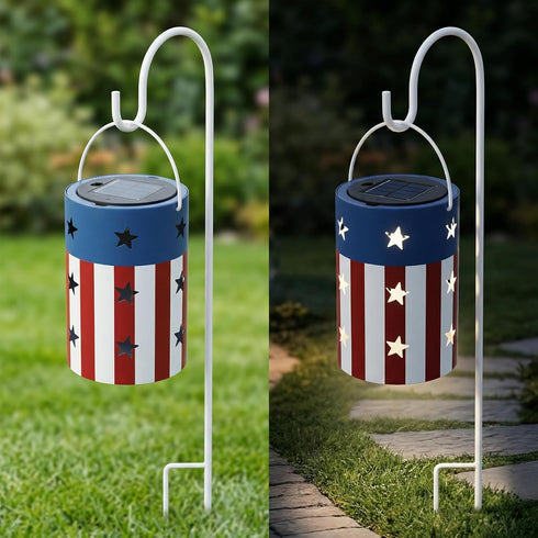 Patriotic Hanging Solar Lantern American Independence Day Garden Lantern Outdoor Decorative Waterproof LED Solar