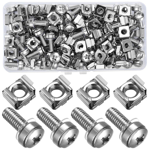 110 Pcs/55 Set Rack Mount Screws and Cage Nuts for Server Cabinet, Carbon Steel Mounting Screws and Cage Nuts
