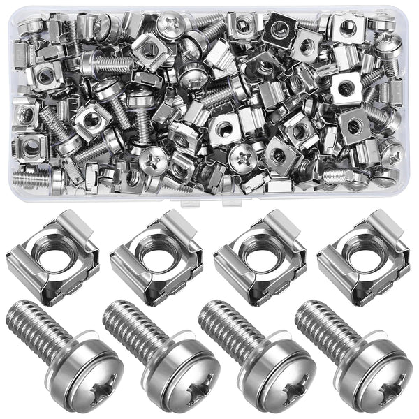 110 Pcs/55 Set Rack Mount Screws and Cage Nuts for Server Cabinet, Carbon Steel Mounting Screws and Cage Nuts