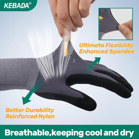 W2 Work Gloves for Men and Women, Touchscreen Nitrile Coated Gloves for Gardening and Mechanic Work