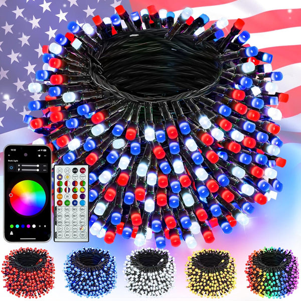 240LED Smart 4th of July String Lights App Controlled, 95FT Waterproof Red
