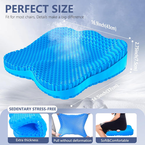 Gel Seat Cushion, Thick Office Chair Cushion for Long Sitting, Sciatica & Hip Pain Relief, Egg Seat Cushion for