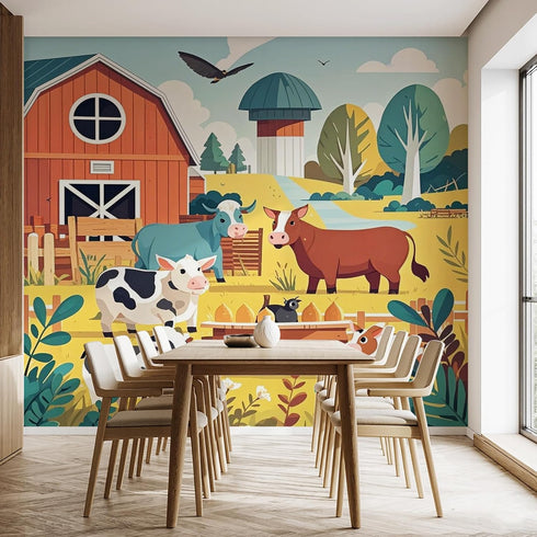 MazoAzuria Farm Animal Wall Mural, Dairy Cow Wallpaper for Bedroom, Farmhouse Mural for Living Room Dining Room Home