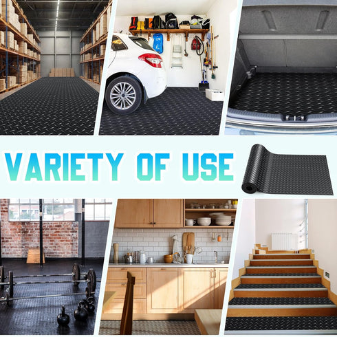 20 10 Breling in x ft Rubber Diamond Plate Rolls Garage Floor Mat for Under Car, Heavy Duty Flooring Rug for Trailers