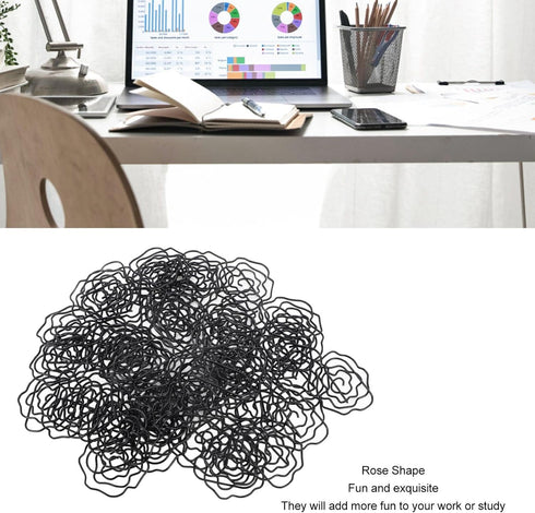 Paperclips Set, 50pcs Metal Decorative Flower Paper Clips, Cute for Office Scrapbooking (Black)
