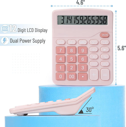Mr. Pen Pink Calculator, Large Display, Standard Function, 12-Digit Desktop Calculator for Office, School, Home, Desk