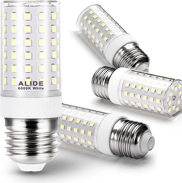 ALIDE 4 Pack E26 100W Replacement LED Candelabra Corn Bulbs, 6000K Bright Daylight White, 1200LM for Ceiling Fan