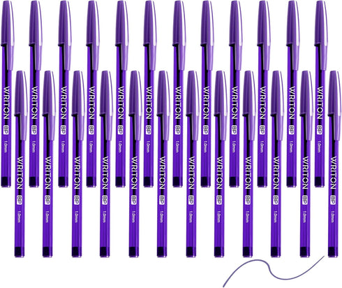 Writon Round Stick Ballpoint Pens, 24 Pack, 1.0mm Medium Point, Purple Ink