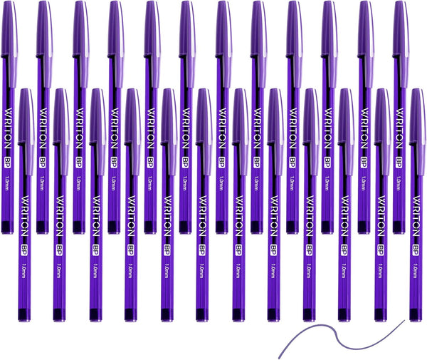 Writon Round Stick Ballpoint Pens, 24 Pack, 1.0mm Medium Point, Purple Ink
