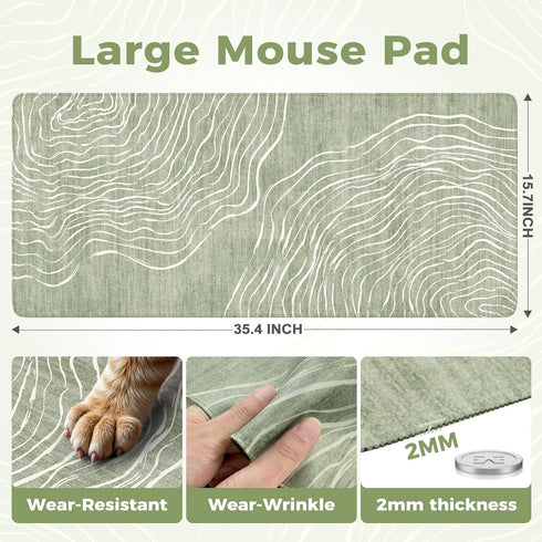 iCasso Desk Cover Mat Green,Extra Large Mouse Pad for Laptop,Anti-Slip Keyboard Pad with Stitched Edges,Cute Girly