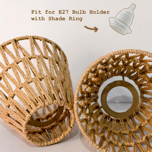 Set 2 5.5" 5.9" 2.76", of Boho Small Rattan Bell Lamp Shade x Handwoven Barrel Rattan Chandelier Shades Replacement