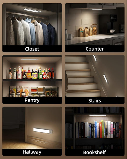 4-Pack 2400mAh Closet 3 Dimmable, Counter (8-inch) EZVALO Under Cabinet Lights, Rechargeable Motion Sensor Light