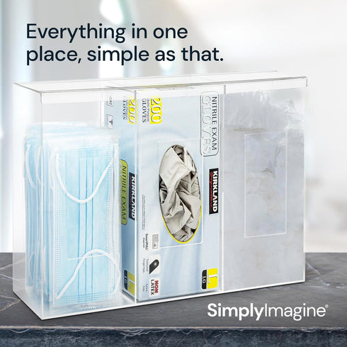 Triple Hygiene Dispenser Station with Lid - Multifunctional Tabletop or Wall Glove Holder with 3 Compartments