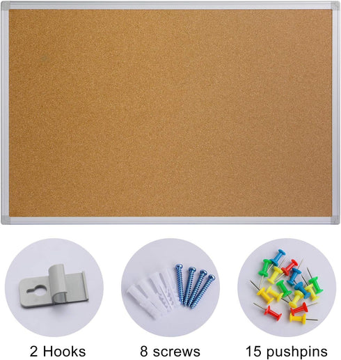 Board2by Cork Board Bulletin Board, 24 x 36 Silver Aluminium Framed, Large Wall Mounted Notice Pin Board