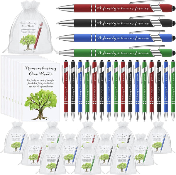 Janlaugh 16 Sets Family Reunion Favors, Family Notebook, Ballpoint Pen with Stylus Tip, Organza Bags, Family Reunion