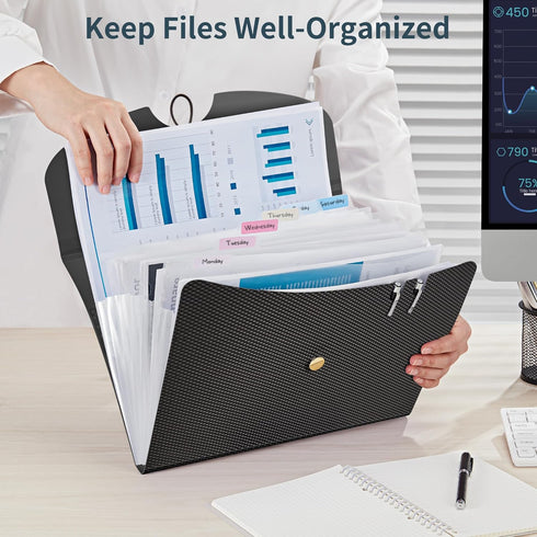 JARLINK 7 Pockets Expanding File Folder, A4 Size Accordion Document Organizer, Portable Cute Paper Organizer, Black