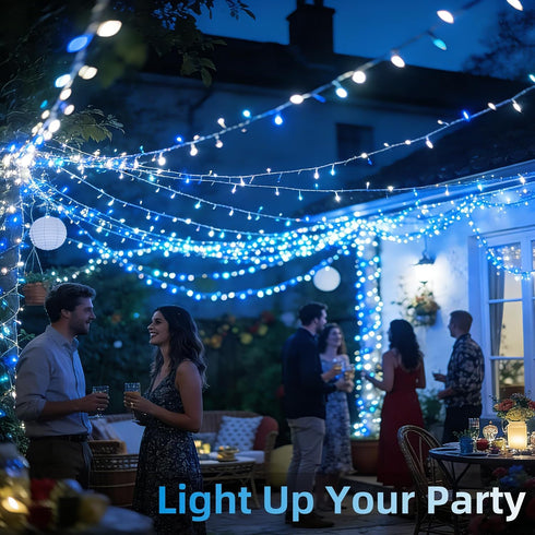 300 12 Dimmable, 75FT LED Blue White Birthday Party Decorations Ocean Party Decor String Lights with Modes Timer