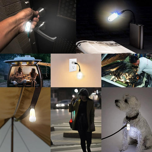 2 Pack USB Mini LED Lantern, Waterproof EDC Keychain Flashlight for Camping, Rechargeable Battery