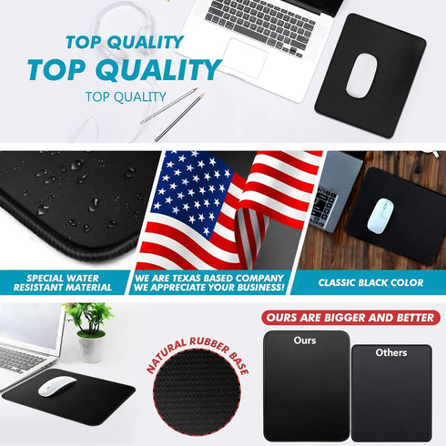 Black Mouse Pad for Desk, Basic Bundle for Computer and Laptop, Big Non-Slip Rubber Base & Waterproof