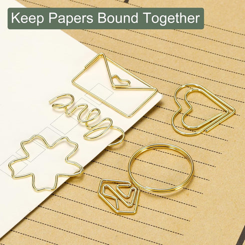 YOKIVE 20 Pcs Paper Clips, Diamond Ring Shape, Keep Desk Neat, Great for Art, Home, Daily Use, Gold