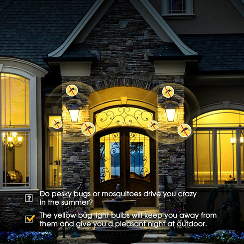 Bulbs 60W Bulb 9W 2000K A19 2 Pack Flaspar Dusk to Dawn LED Yellow Bug Light Outdoor Equivalent, Amber Yellow Bug Light