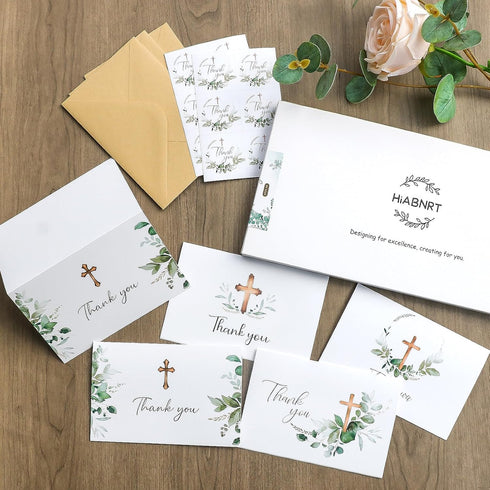 50 5 4 6in Communion, Thank You Cards with Envelopes, Watercolor Greenery Cross Designs x Blank Inside Thank You Card
