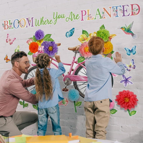 Flower Bulletin Board Decorations Set, 3D Paper Cutouts for Springtime Classroom and Home Party Decor
