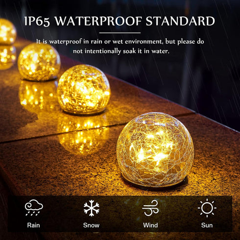 Honoson 3.9 Inch (4 Solar Globe Lights Outdoor - Waterproof Cracked Glass Balls for Lawn Patio Yard Backyard