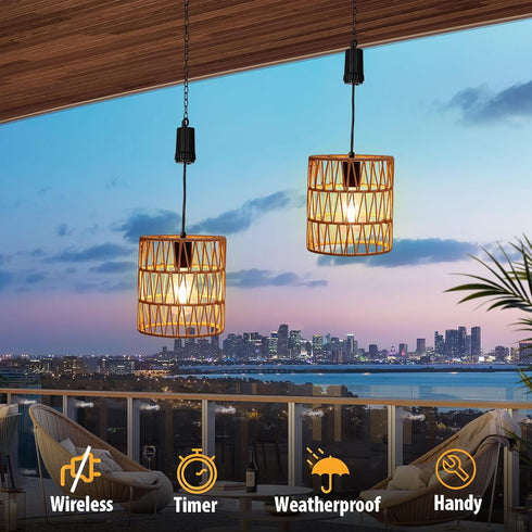 Bulb,4*AA Livinlarge Battery Operated Chandelier,Hanging Rattan Pendant Lights with Timer,Gazebo Lights with Warm White