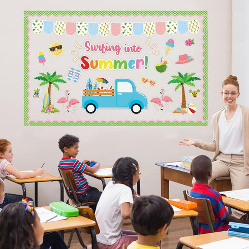 Summer Bulletin Board Decorations - Summer Truck Classroom Bulletin Board Border, Tropical Surfing into Summer Paper