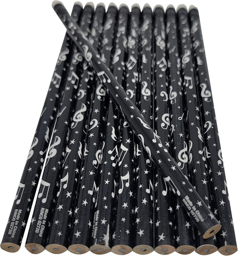 Black and White Musical Note Pencil (48 Pieces) 7.5". #2 Lead Pencils. Party Favor, Music School Students Teachers by Zugar Land