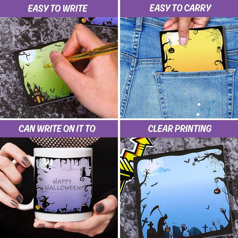 Whaline 8 Pack Halloween Sticky Notes, 4 Design Cartoon Note Pads, Fright Night Pumpkin Witch Memo Pads