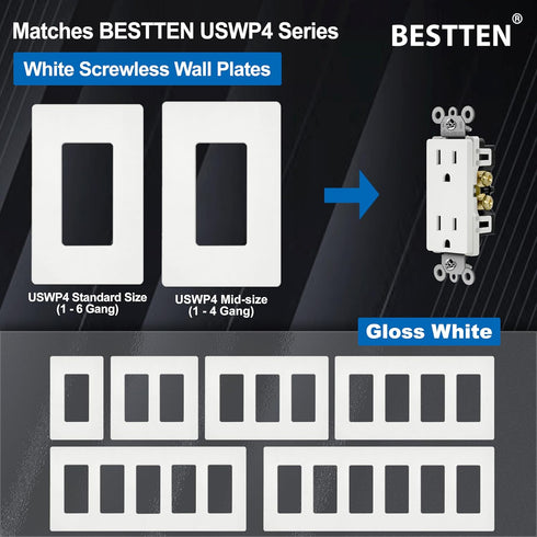 BESTTEN 15 Amp Decor Electrical Wall Outlet Receptacle, Non-Tamper-Resistant, 10 Pack, White