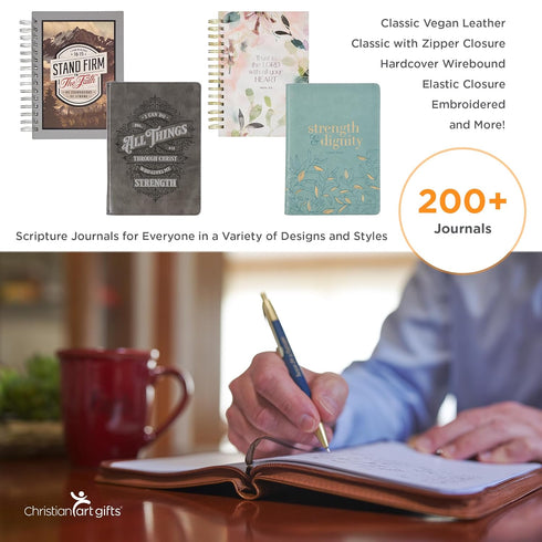 Classic Faux Leather Journal, Strong and Courageous Joshua 1:57 Bible Verse, Brown Inspirational Notebook