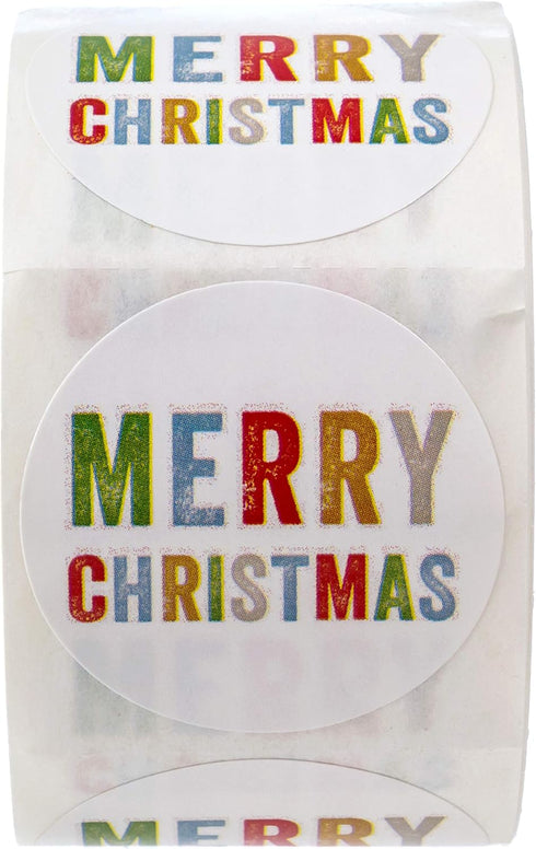 Merry Christmas Stickers, 500 Multicolor Christmas Labels, 1.5" Winter Holiday Envelope Seals Made in The USA