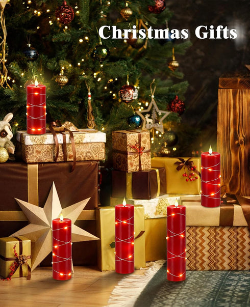 Candles,Set 5 Upinmz Red Flameless Candle with Remote Control and Timer,Flickering Battery Operated Candles with String
