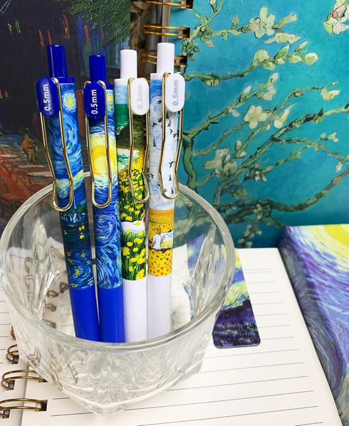 Starry Night Pens, Van Gogh Office Supplies, Black 0.5mm Fine Point Smooth Writing Pens for Journaling