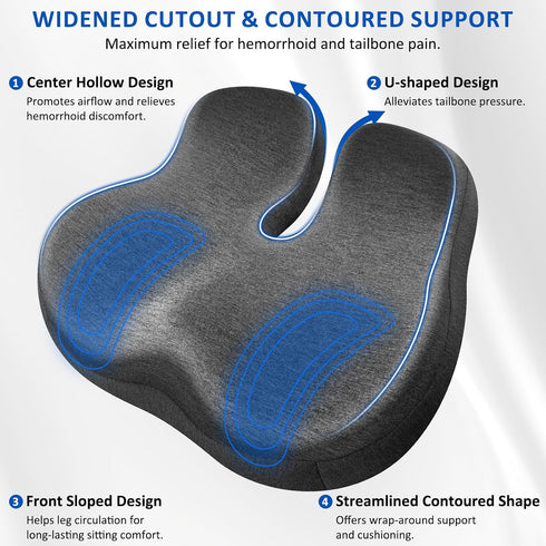Tailbone Thickened Seat Cushions for Office Chairs,Ergonomic Memory Foam seat CushionSciatica Pain Relief Pillow