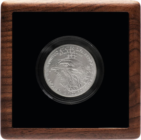 Single Walnut Wood Challenge Coin Presentation Display Box Storage Case with Clear Top and Plastic Coin Capsules