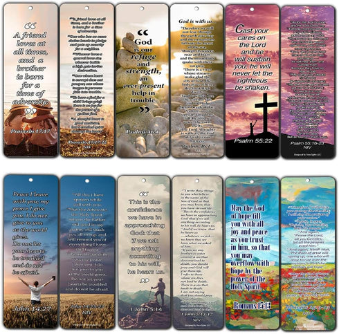 Christian Bookmarks with Popular Inspirational Bible Verses, Pack of 12 Unique Designs