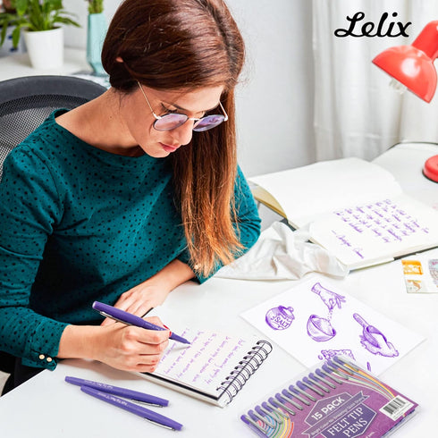 60 0.7mm Lelix Felt Tip Pens, Purple Pens, Medium Point, Felt Tip Markers Pens for Journaling, Writing, Note Taking