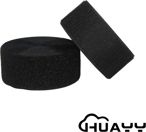 Huayueyun HUAYY 2 Inches Width 5 Yards Length Sew on Hook and Loop Style Non-Adhesive Nylon Strips Fabric, Black