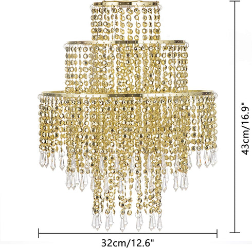 12.6 inches, 3 Waneway Acrylic Chandelier Shade, Ceiling Light Shade Beaded Pendant Lampshade with Crystal Beads
