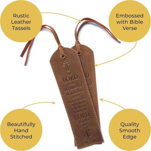 Leather Bible Bookmarks - 2 Inspirational Christian Bookmarks with Psalm 23 Verse, Perfect Gifts for Readers