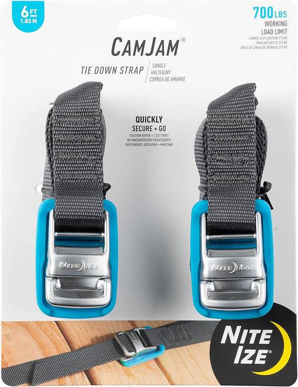 Nite Ize CamJam Tie Down Strap - 6 ft Tie Down Ratchet Straps for Trucks, Cars, and Luggage