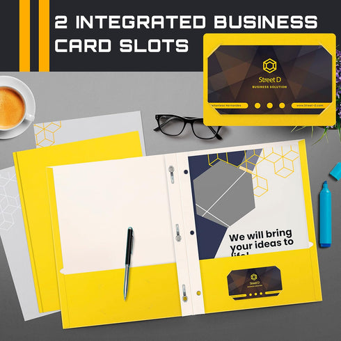 Better Office Products Yellow Paper 2 Pocket Folders with Prongs, 50 Pack, Letter Size, Matte Texture