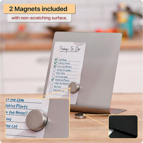Magnetic Bulletin Board with Stand - Small Dry Erase Memo Board, Tabletop Metal Easel for Magnet Display, 8x8 Inches