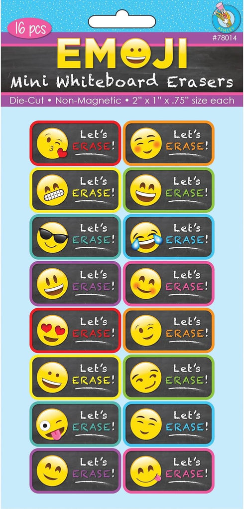 Ashley Productions Non-Magnetic Mini Whiteboard Erasers, Emotions Icons, Pack of 16 by ASHLEY PRODUCTIONS