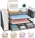 Desk Organizers and Accessories, Workspace Organizers for Office Supplies, 2 Pen Holders, 4 Tier Paper Organizer for