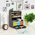 Marbrasse Black Wooden Desk Organizer, Multi-Functional Pen Holder, Storage Rack for School Home Office Art Supplies
